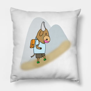 Ox Hiking Up a mountain Pillow