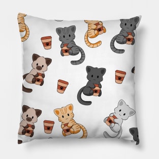Cats and Coffee Pattern Pillow