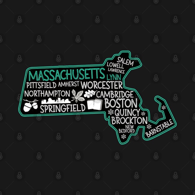 Massachusetts Lynn cute map Salem Lowell Lawrence Springfield by BoogieCreates