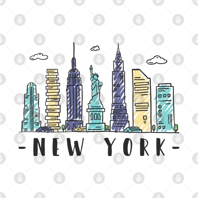New York City Skyline Hand Drawn by RajaGraphica