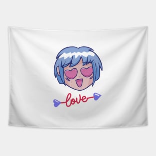 Anime character hearts as  eyes and a cupid love arrow  for valentine's day Tapestry