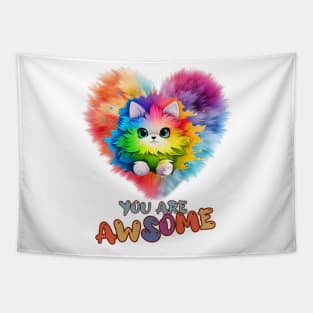 Fluffy: "You are awsome" collorful, cute, furry animals Tapestry