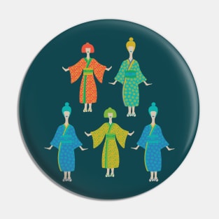 KIMONO LADIES Traditional Japanese Geisha Women in Rainbow Palette Orange Yellow Green Blue Turquoise Teal - UnBlink Studio by Jackie Tahara Pin