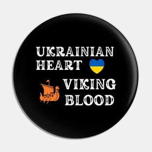 Ukrainian Heart Viking Blood. White text. Gift ideas for historical enthusiasts. Pin