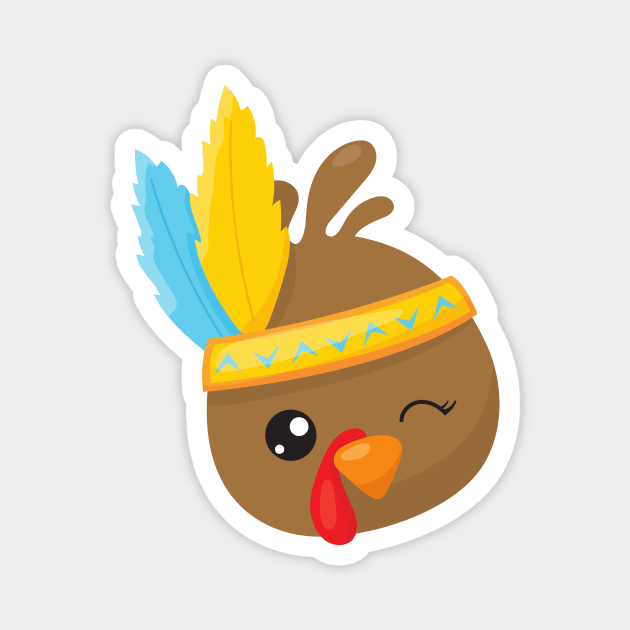 Thanksgiving Turkey, Brown Turkey, Feathers Magnet by Jelena Dunčević