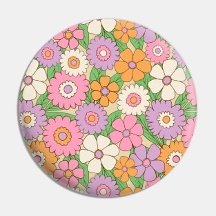 Groovy retro flower power pattern in lilac, pink and orange Pin