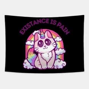 Existance Is Pain: Existential Whiskers Hilarious Cat with a Rainbow Twist Tapestry