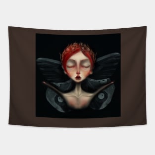 Red Head Gothic Faerie Queen Black Butterfly Wings Dreaming Lowbrow Fairy tale Art Portrait Tapestry