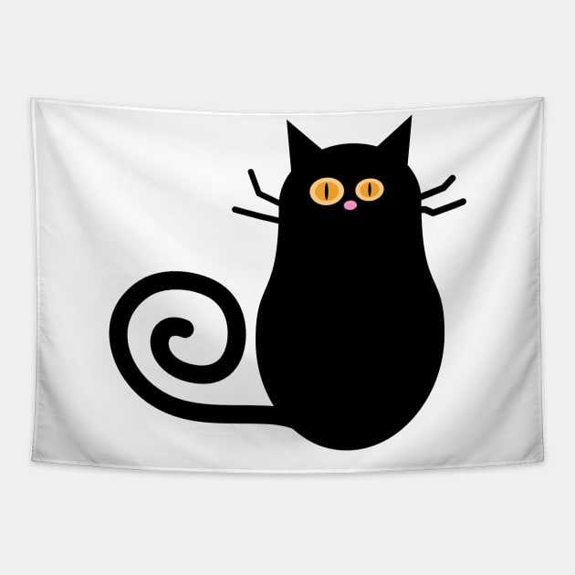 Black Halloween Cat Cartoon Illustration Tapestry by RageRabbit