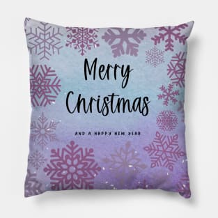 Merry Christmas, Snowflake Design - Purple and Blue Holidays - Watercolor Pillow