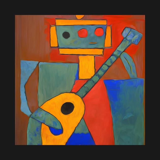 abstract drawing of a robot playing a guitar by Donkeh23