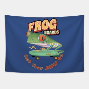 Cute Funny Red Eyed Tree Frog on Skateboard Tapestry