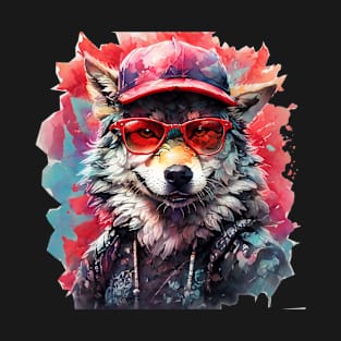 Cute Wolf With Baseball Cap T-Shirt