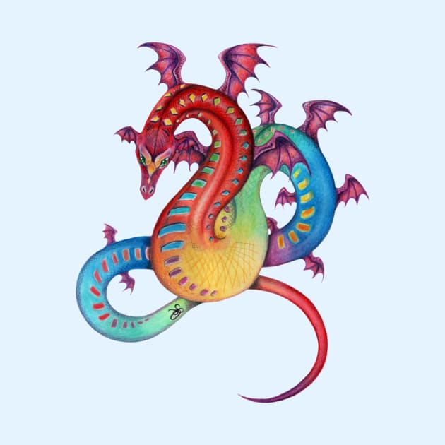 Fabulous Rainbow Dragon in Red, Blue, Yellow by Sandra Staple