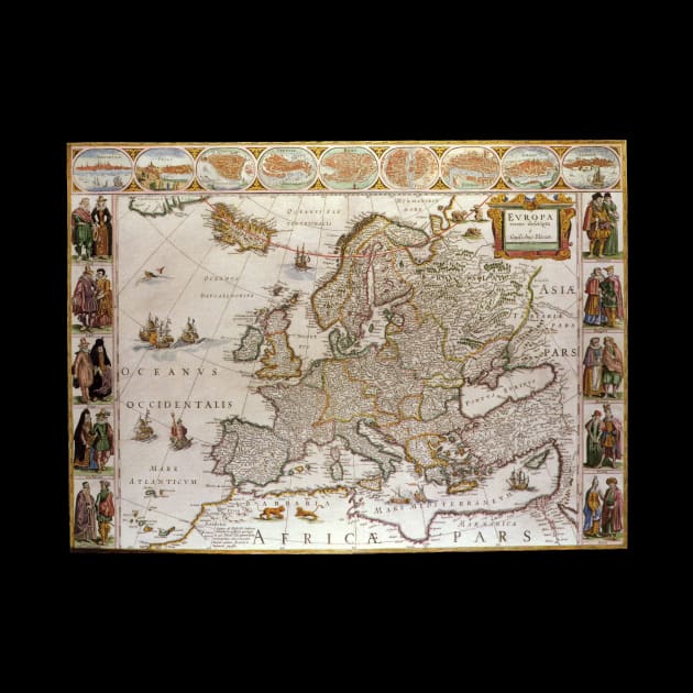 Antique Map of Europe by Willem Jansz Blaeu, c1617 by MasterpieceCafe