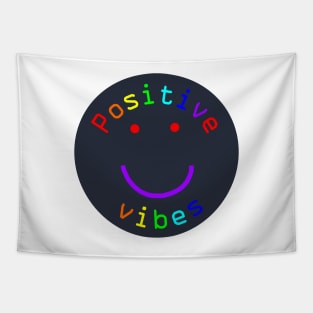 Positive Vibes Rainbow Colors Smiley Face Tapestry