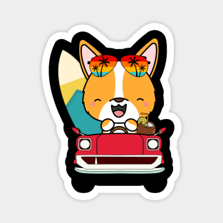 Surfer corgi driving to the beach Magnet