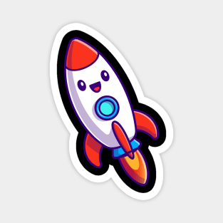 Cute Rocket Launching Cartoon Magnet