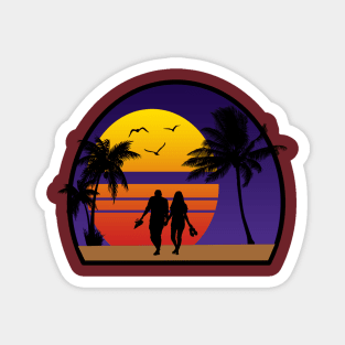 love walk under palm trees at the beach Magnet