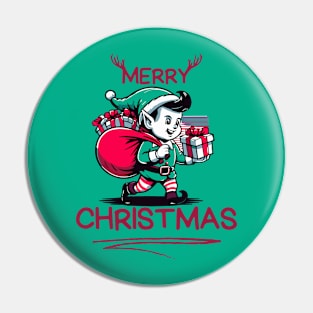 Merry Christmas Elf with Bag of Presents: Festive Tee for the Holiday Season Pin