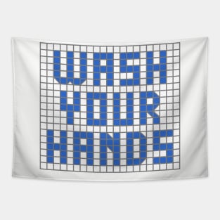 Science and health: Wash your hands (blue tile letters) Tapestry