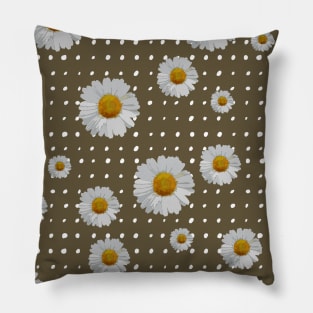 Retro 1960s Style Sixties Vintage Daisies Pattern Design Olive Pillow