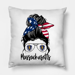 Massachusetts girl Messy bun , American Girl , Massachusetts Flag Pillow