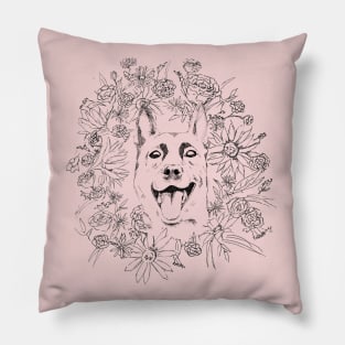 Smiling German Shepherd in Flowers Pillow