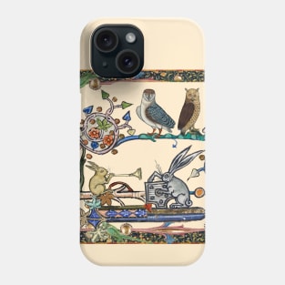 WEIRD MEDIEVAL BESTIARY MAKING MUSIC, Three Owls And Concert of Rabbits Phone Case