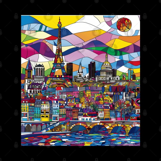 Paris France Colorful Whimsical Britto Pop Art Funky by Lavender Celeste