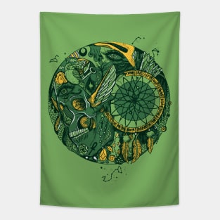 Forrest Green Skull and Dreamcatcher Circle Tapestry