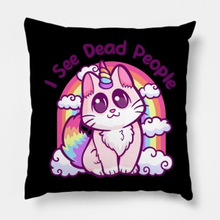 Killer Kitty with a Colorful Twist: Cute Dark Humor Cat Rainbow Death Pillow