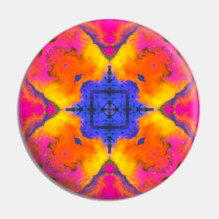 Psychedelic Kaleidoscope Square Blue Yellow and Pink Pin