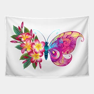 Painted butterfly with plumeria Tapestry