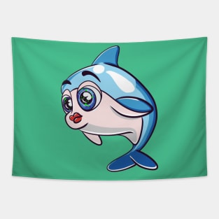 Kawaii Dolphin Nancy with Galaxy Sparkling Eyes Tapestry