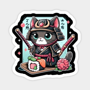 Women’s Cute Japanese Sushi Samurai Cat Magnet