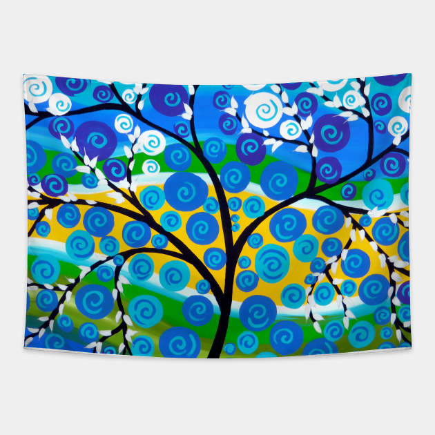 Blue and Abstract Tree Tapestry by SheerJoy