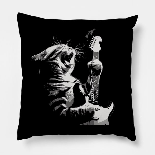 Funny Guitar Cat Playing guitar Pillow by rhazi mode plagget