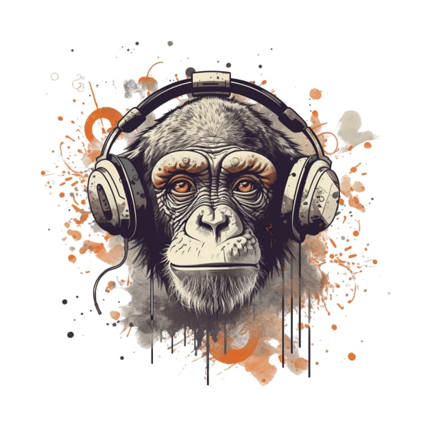 Monkey with headset listening music by bigmomentsdesign