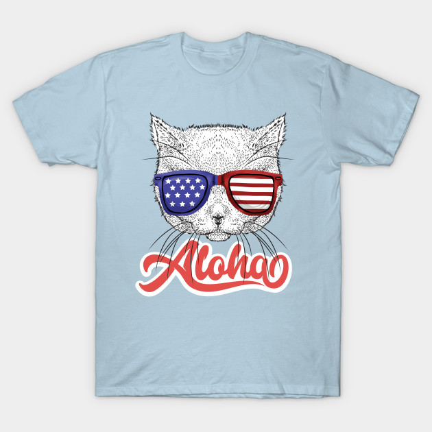 Disover Cat Hawaiian Aloha Cat Lover Hawaii American Flag - Cat Lover Gifts - T-Shirt