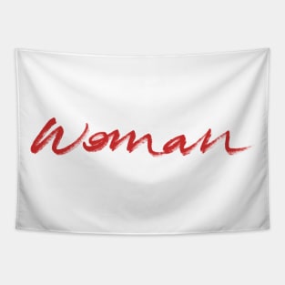 Hand written woman text in red Tapestry