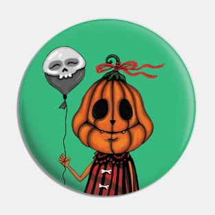 Pumpkin girl with skull balloon Pin