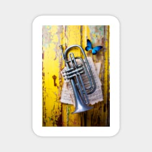 Trumpet And Blue Butterfly Magnet