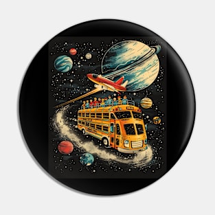 Galactic School Run: Vintage Space Bus Adventure Tee Pin