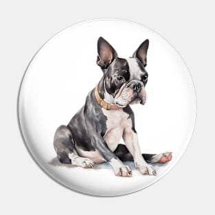 Boston Terrier Watercolor Style Pin