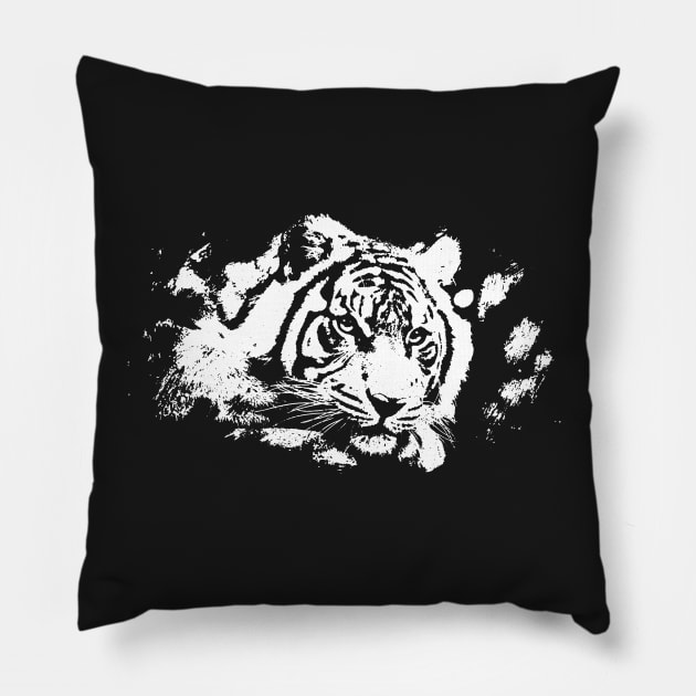 White Tiger Pillow by JulietLake