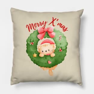 Merry X’mas, Meowy Christmas, cute and adorable Christmas cat. Pillow