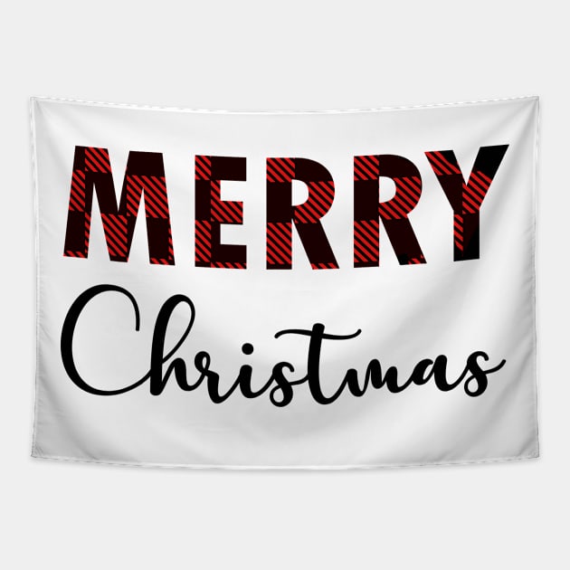 Merry Christmas Buffalo Plaid Graphic Tapestry by Tshirt114