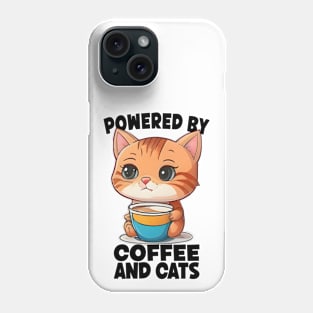 Powered By Coffee And Cats, Cartoon Style, Cute Kitty, Coffee Lover Phone Case