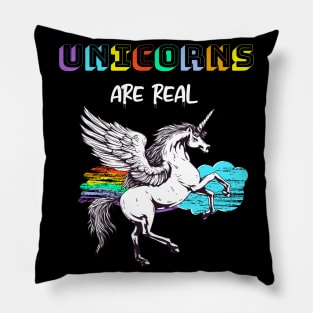 Unicorns Are Real Rainbow Humor Fun Pillow